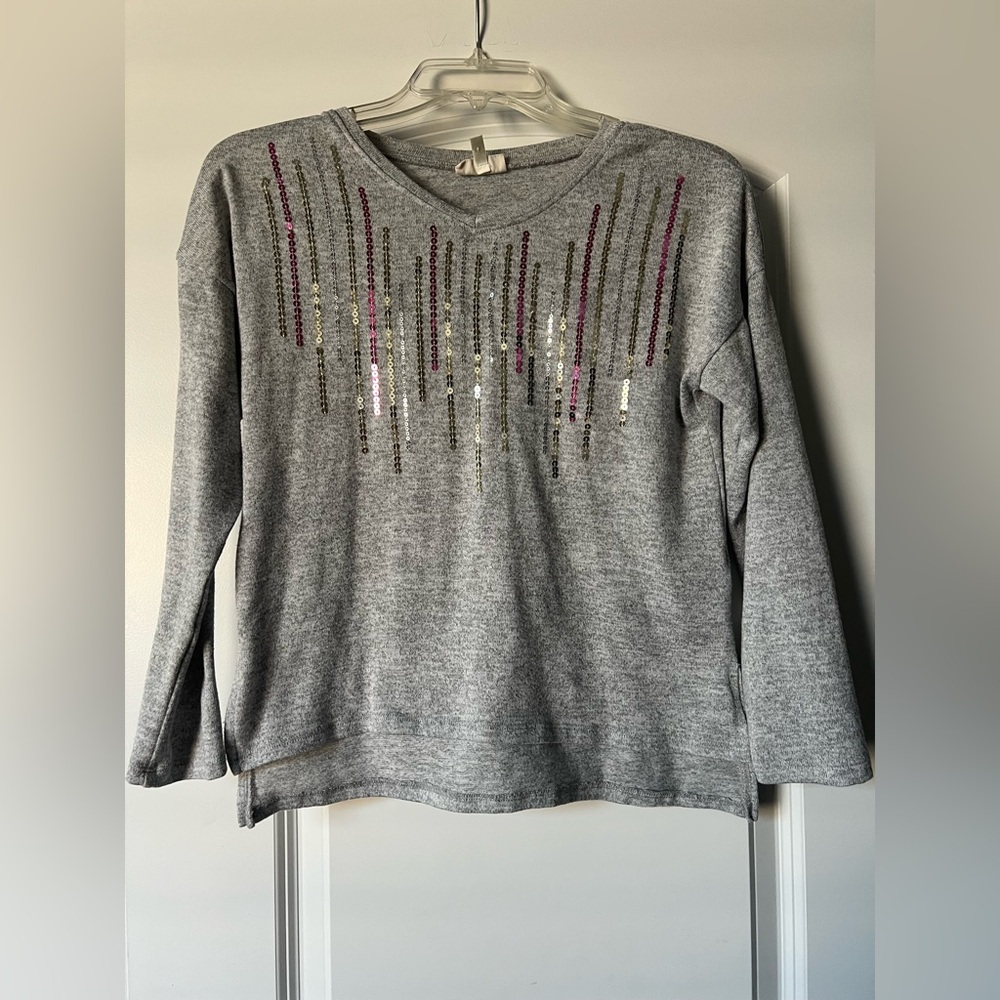 Self Esteem Gray Sweatshirt with Pink and Gold Sequins